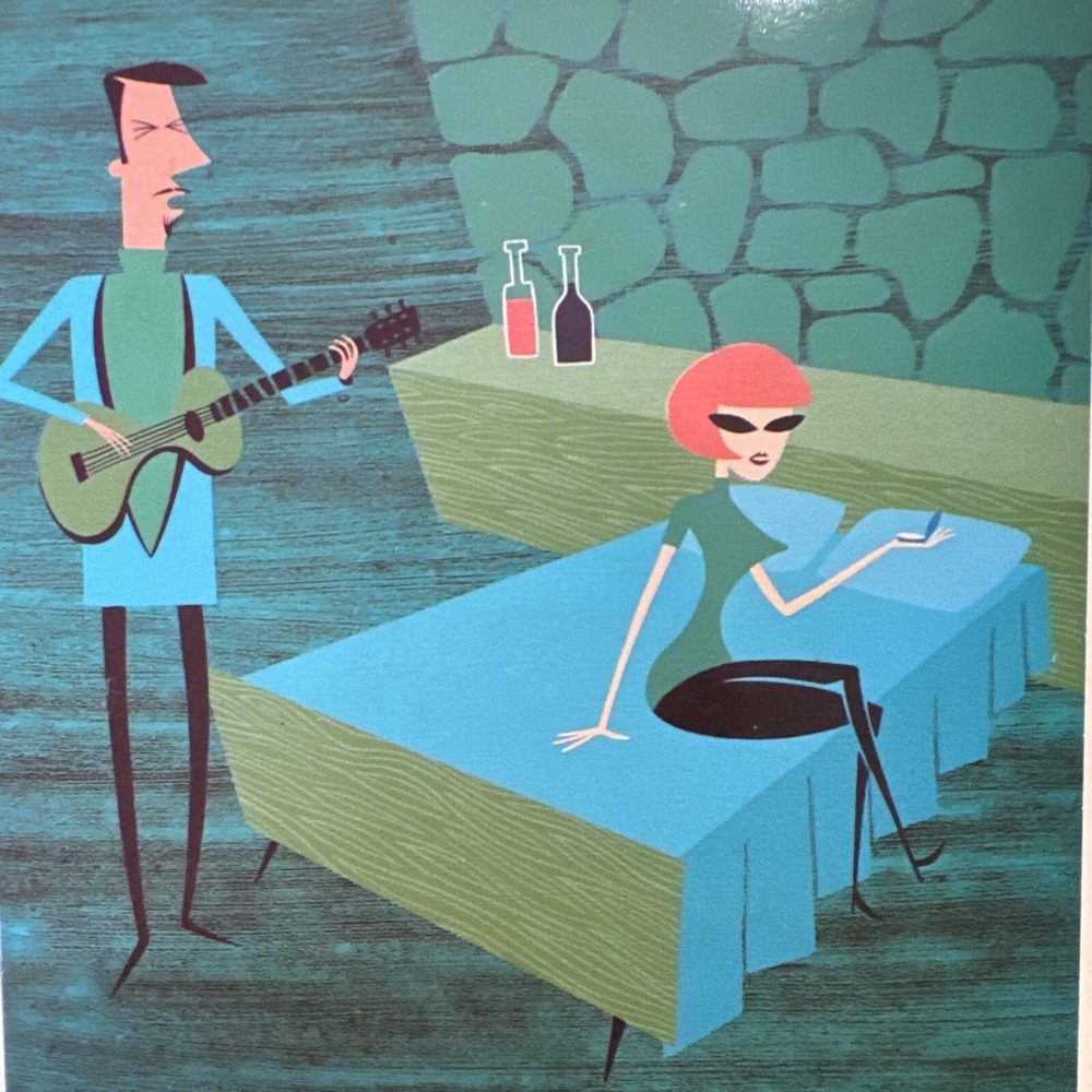 Valentines Day Greeting Card SHAG Josh Agle MCM Retro‎ Art Green Couple Redhead